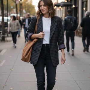 Eddie‎ Bauer Jacket Womens Size S/P Navy Black Wool Blazer Preppy Clueless 90’s